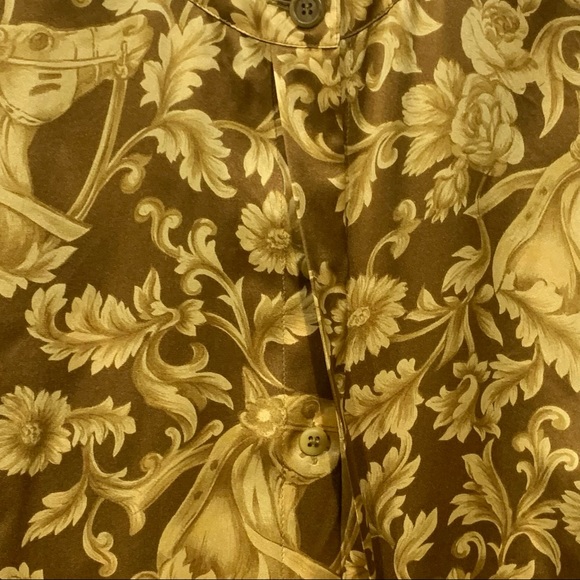 Escada Silk Gold Equestrian Floral Print Blouse Sz 40 Sz Medium - Picture 4 of 13